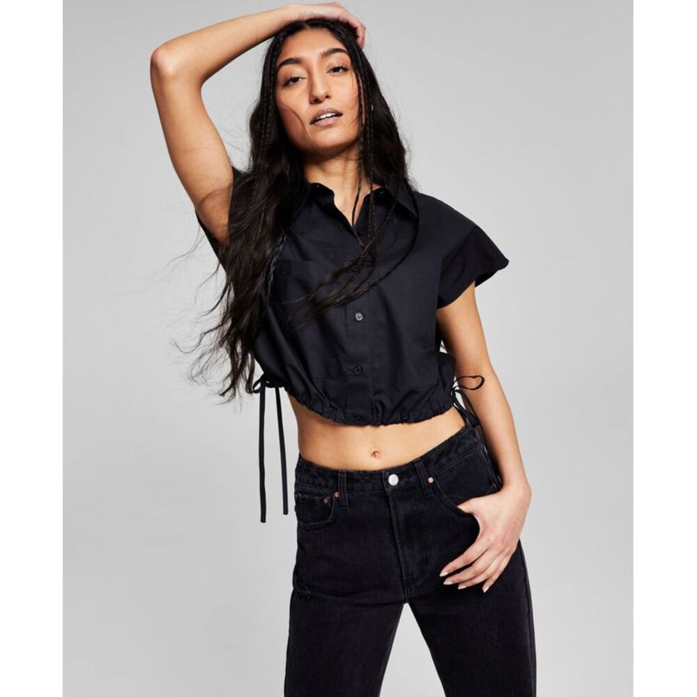 And Now This Now This Womens Striped Button Front Cotton Top